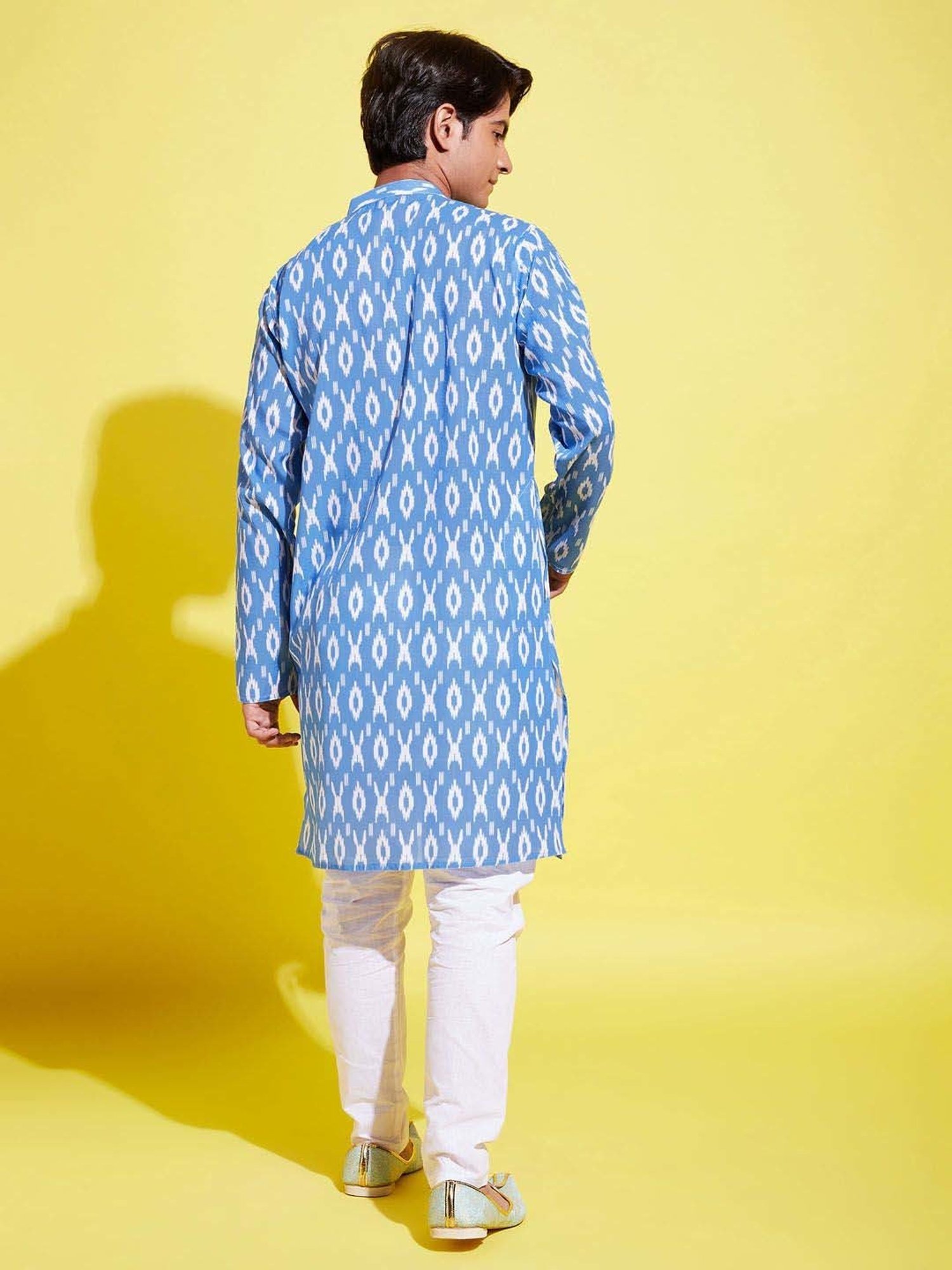 VASTRAMAY Boys Aqua Blue & White Cotton Printed Full Sleeves Kurta Sets