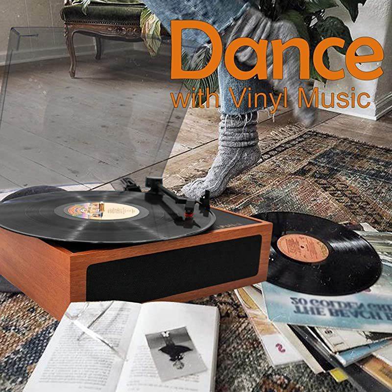 Vintage Vinyl Record Player with Stereo Speakers,3 Speed Turntable, Light Brown