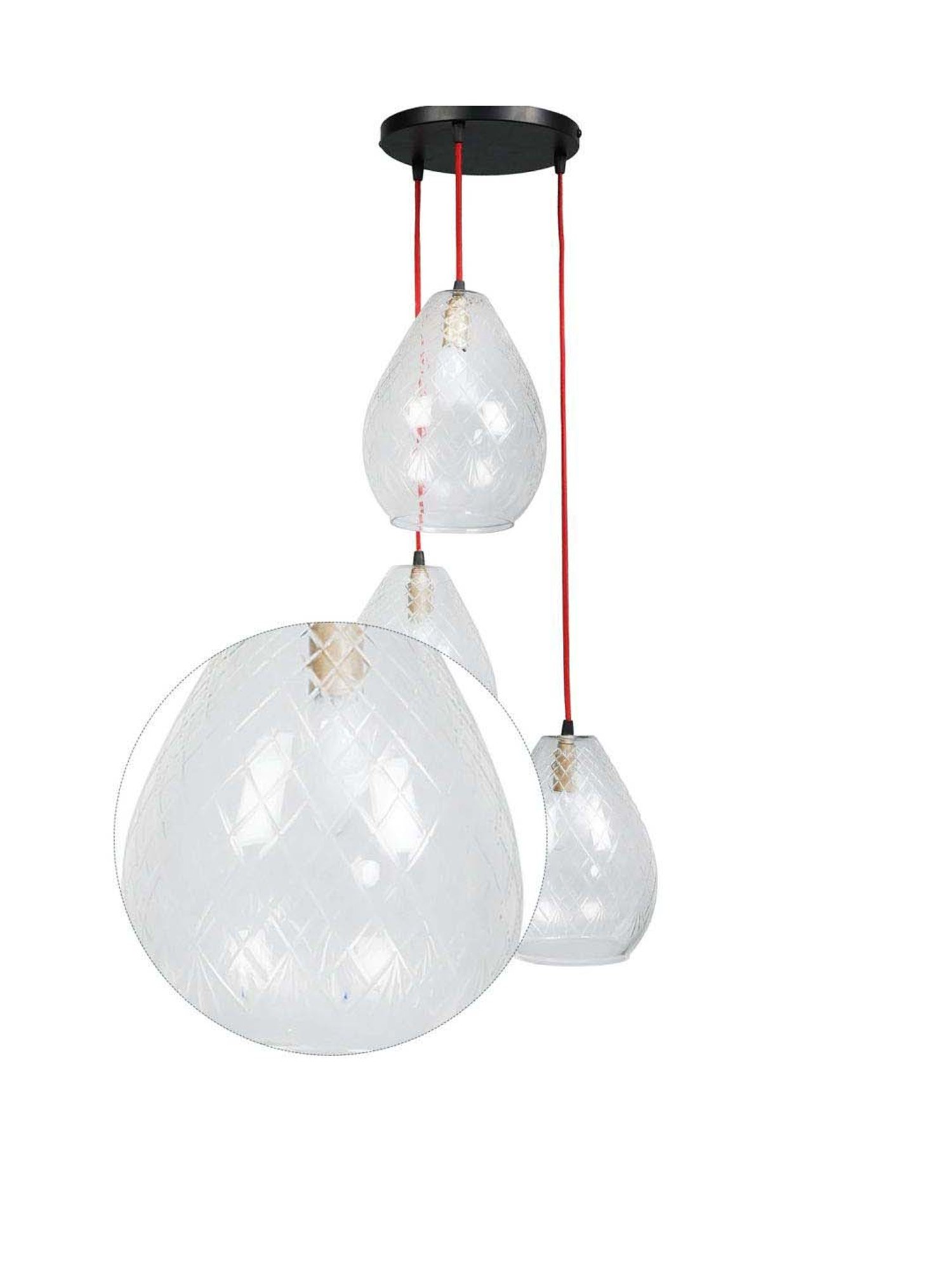 Kapoor E Illuminations Mariana 3-Light Cluster with Cutwork Transparent Pendant Light - Set of 1