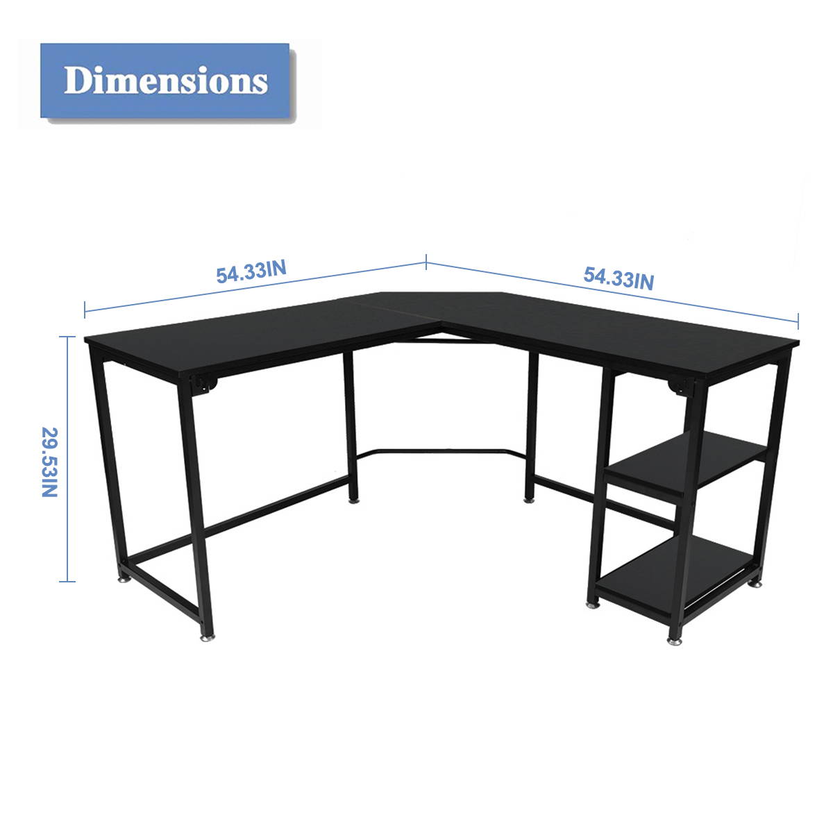 55&rdquo; L Shape Computer Desk with 2 Storage Shelf, Corner Computer Gaming Desk with Movable Shelf Table for Home Office, Modern Simple Style PC Desk, Large Size Corner Computer Desk with Shelf, GT183