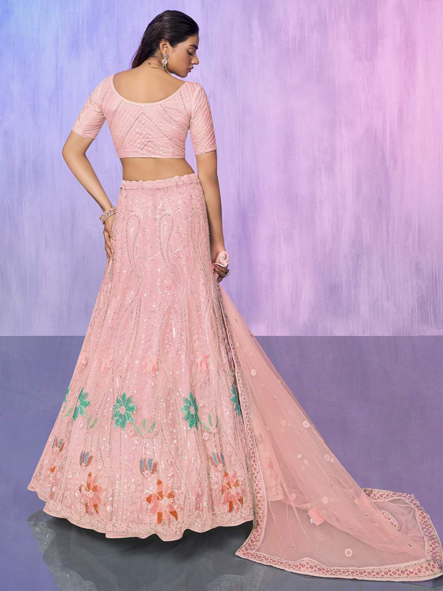 Odette Pink Embroidered Semi Stitched Lehenga Blouse Set With Dupatta