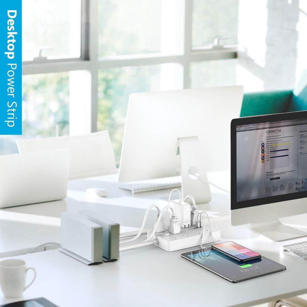 Power Strip 10 Wide Spaced Outlets, TESSAN Wall Mount Extension Cord with Multiple Protection, 3 USB Charger, 1875W/15A 4FT Cord with Overload Protector for Home and Office Essentials, White