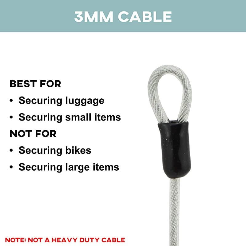 4 Foot 3mm Braided Steel Coated Security Cable Luggage Lock Safety Cable Wire Double Loop 2 Pack