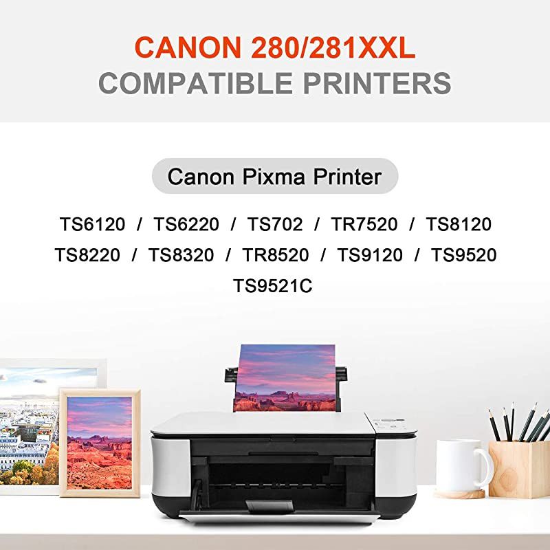 Compatible Ink Cartridge Replacement for Canon 280 281 PGI-280XXL CLI-281XXL PGI 280 XXL CLI 281 XXL PIXMA TR7520 TR8520 TS6120 TS6220 TS8220 TS9120 TS9520 TS9521C Printer (5 Pack)