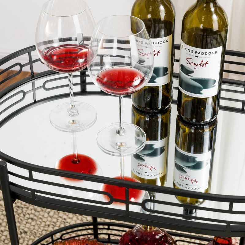 Deluxe 2 Tier Metal Oval Mirrored Bar Cart Black - Glitzhome