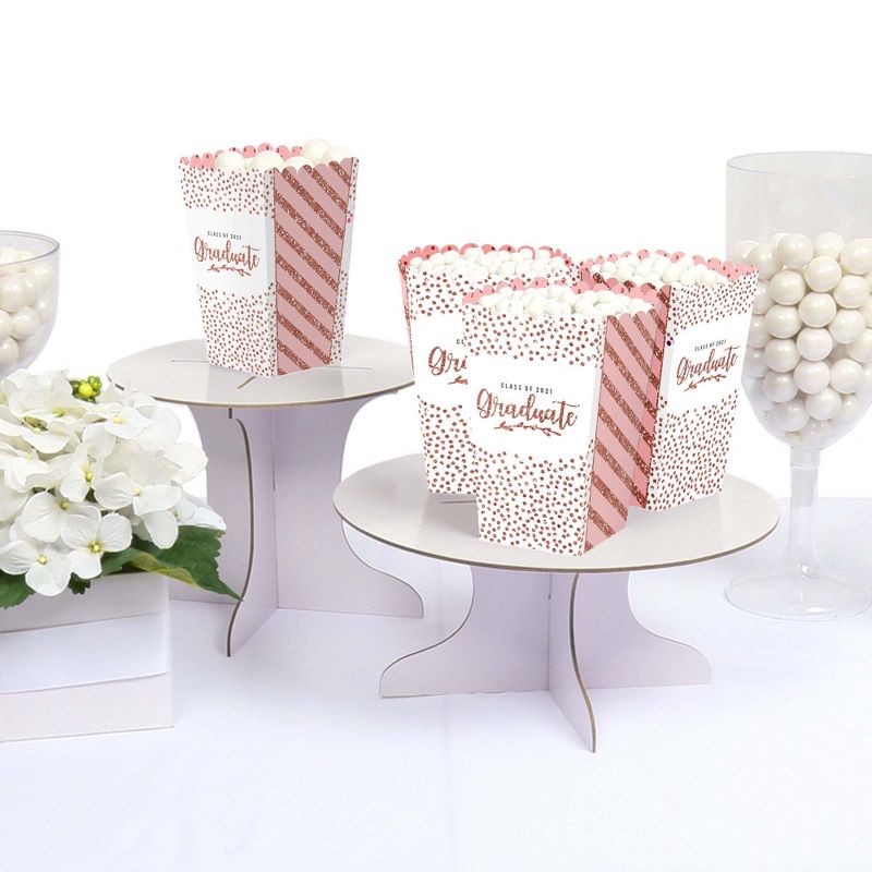 Big Dot of Happiness Rose Gold Grad - 2021 Graduation Party Favor Popcorn Treat Boxes - Set of 12