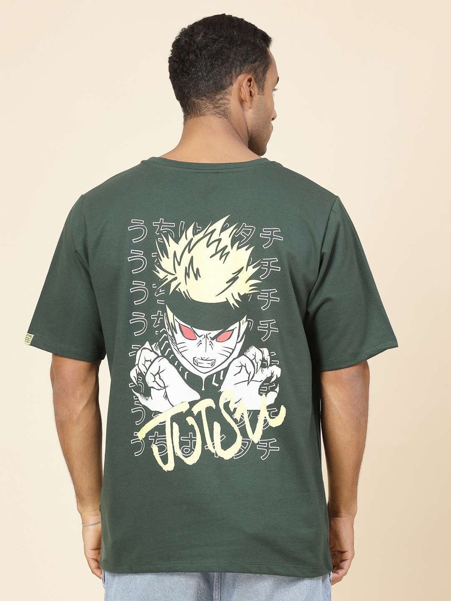 Rigo Bottle Green Cotton Loose Fit Typography T-Shirt