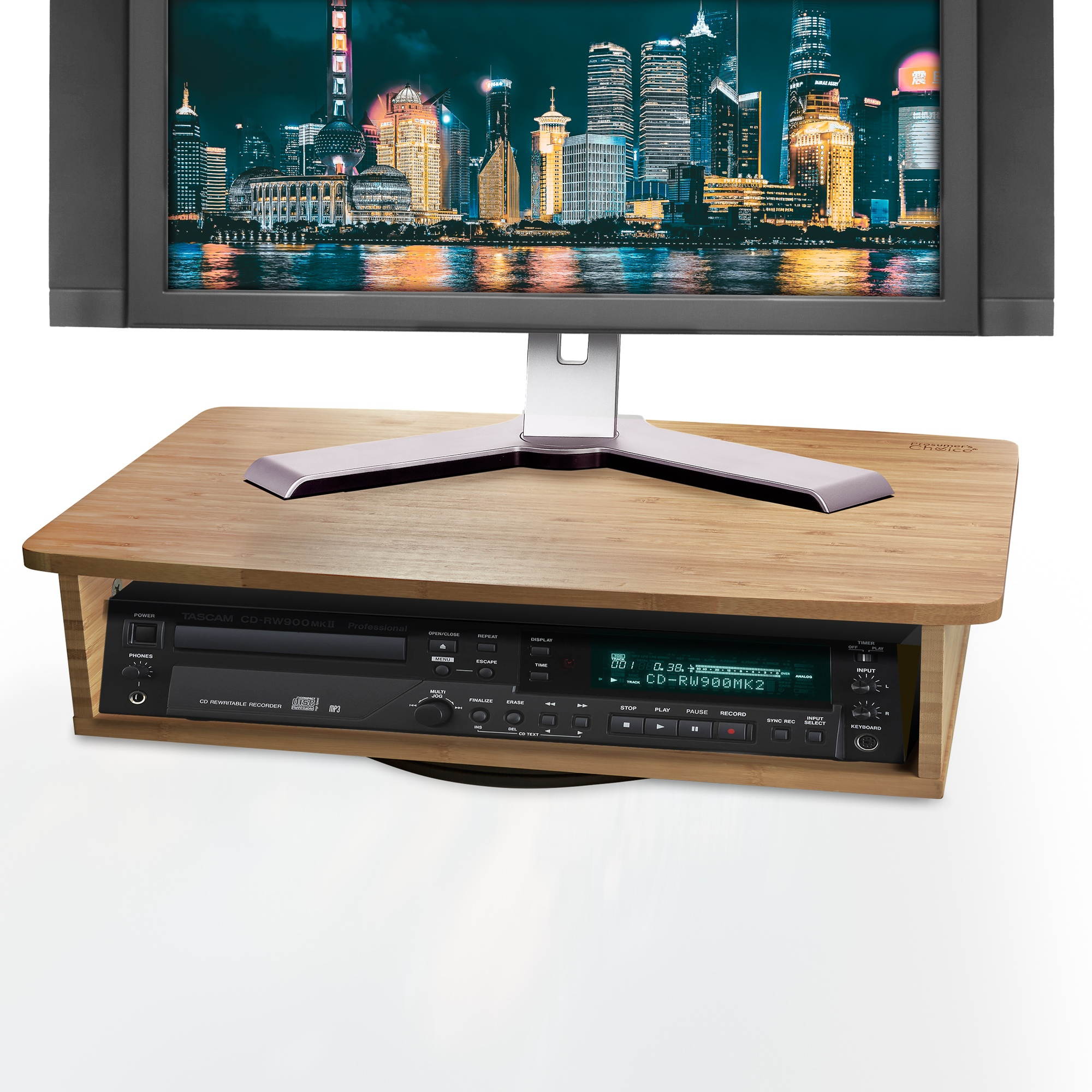 Prosumer's Choice Bamboo Rotating 2 tier Computer Monitor Stand and Shelf Riser for Home and Office