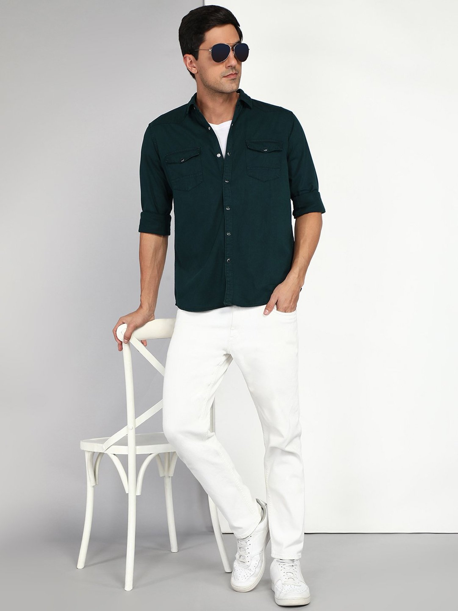 Spykar Blue Cotton Slim Fit Checks Shirt