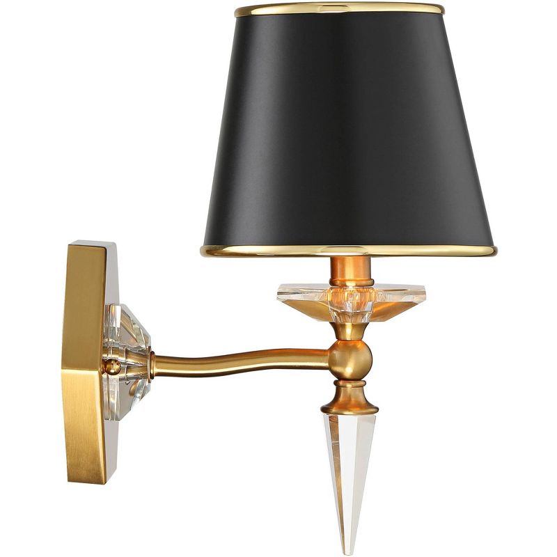 Vienna Full Spectrum Modern Wall Lamp Brass Crystal Hardwired 13" High Fixture Black Paper Shade for Bedroom Reading Living Room