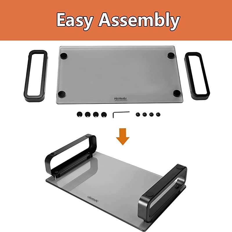 Monitor Stand Riser Multi Media Desktop Stand for Flat Screen LCD LED TV LaptopNotebookXbox One with Tempered Glass and Metal Legs Black HD02B001U