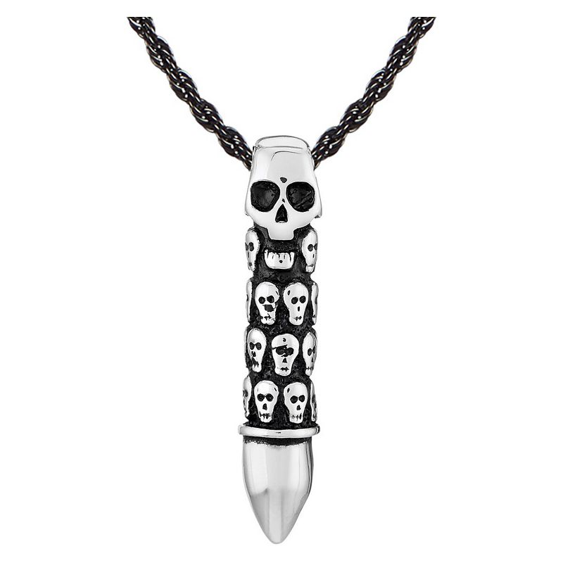 Men's Crucible Stainless Steel Skull Capsule Bullet Pendant Necklace - Silver/Black (24")