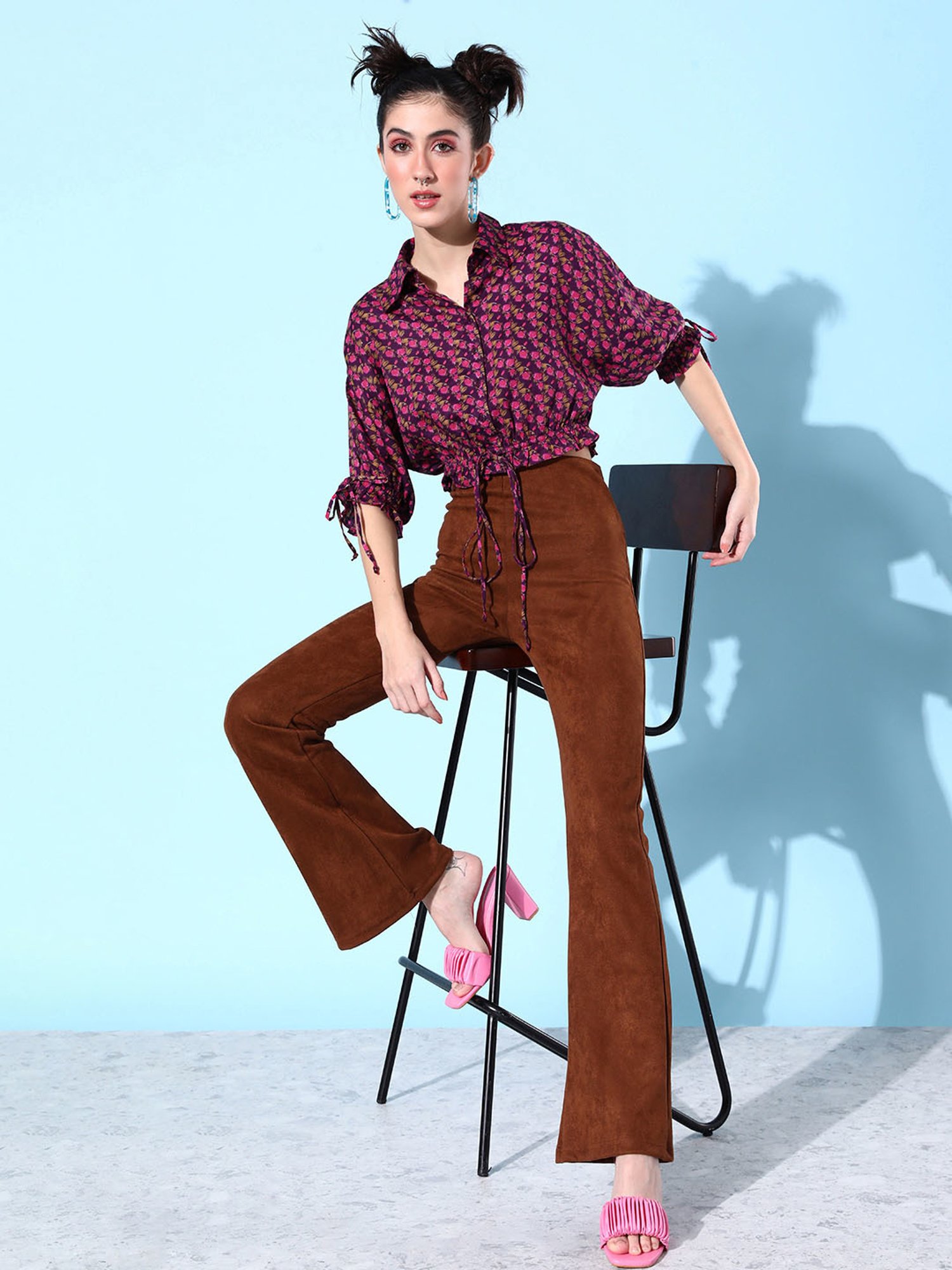 QUIERO Purple Floral Print Crop Top