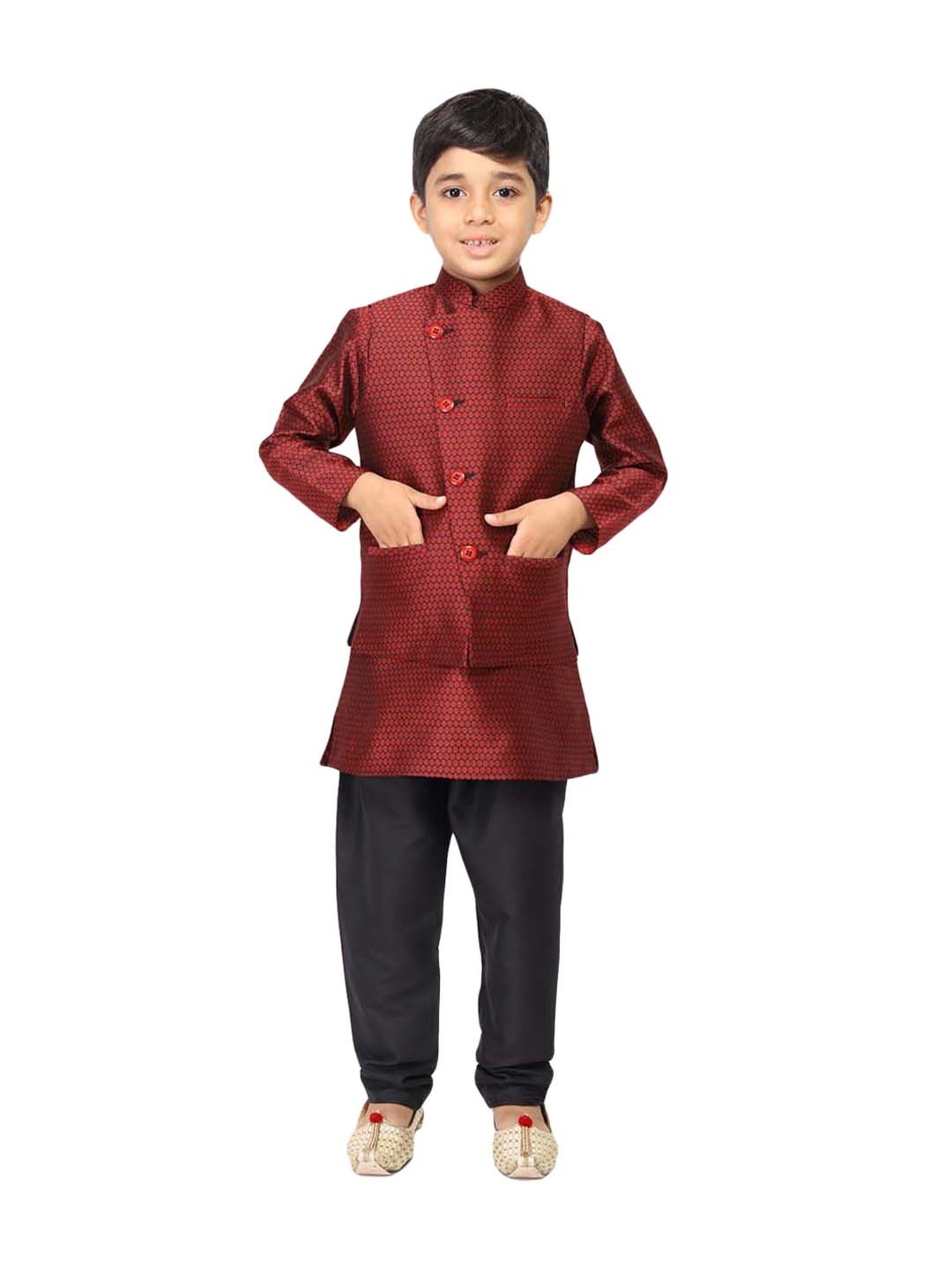 TABARD Kids Maroon Printed Nehru Jacket