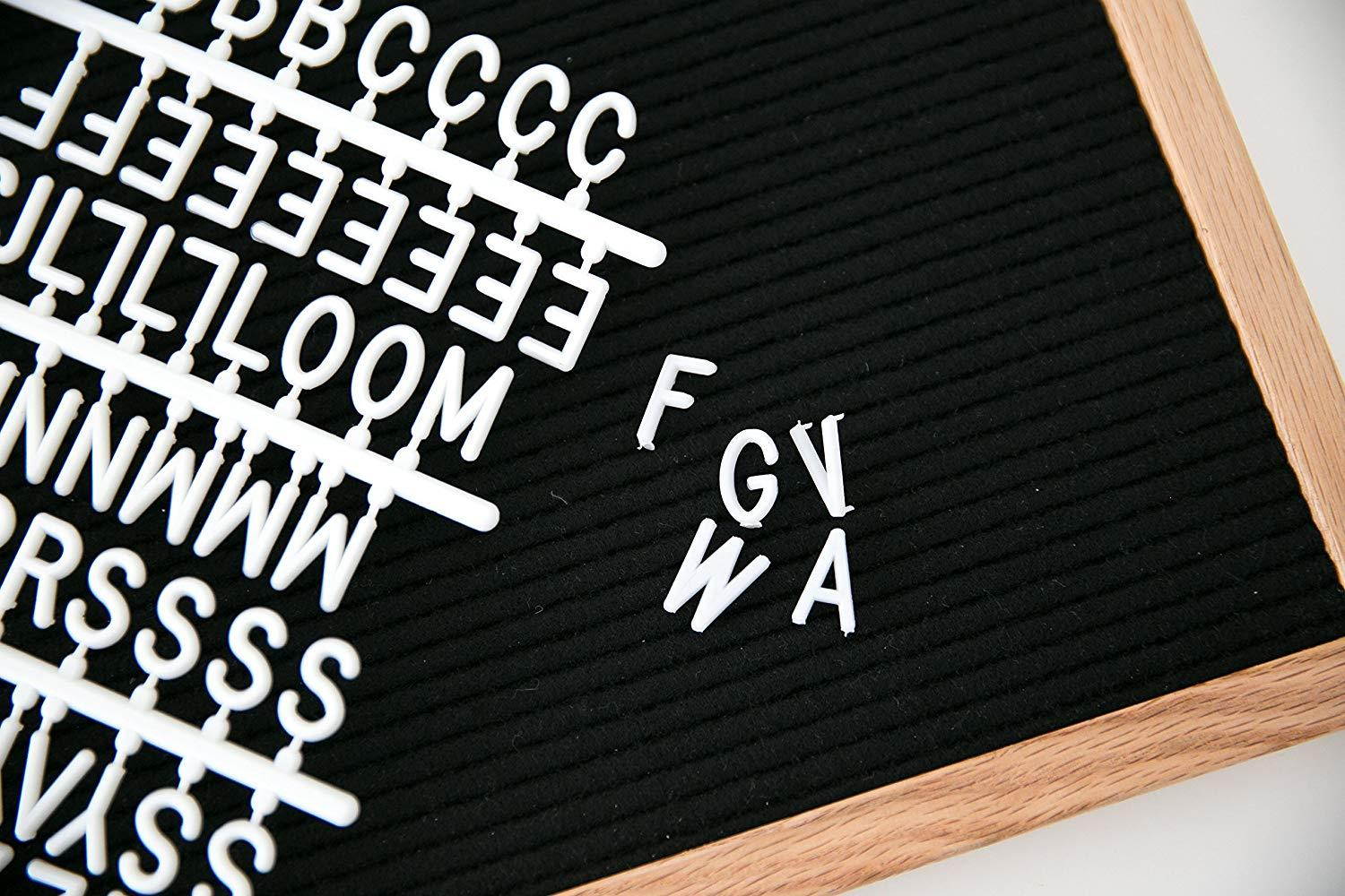 Word Up Premium Felt Letter Board (12x18, Oak Frame and Black Felt) with 300 3/4" Characters and Emojis and 350 1" Characters