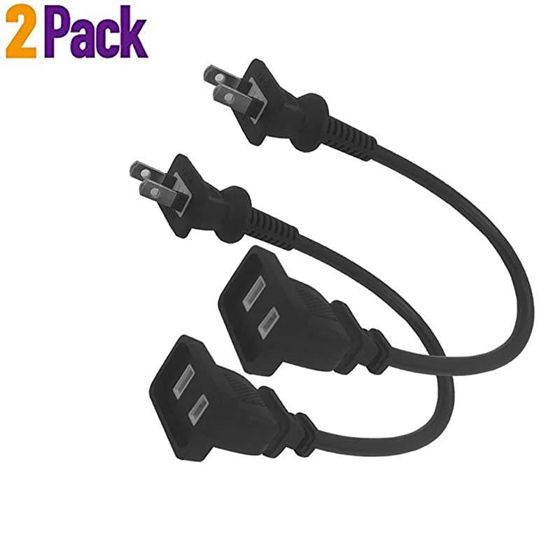 1FT03M AC Power 2 Prong Extension Cord Cable  US Black Short Power Extension Cords Male to Female for NEMA 115P to NEMA 115R 2Pack
