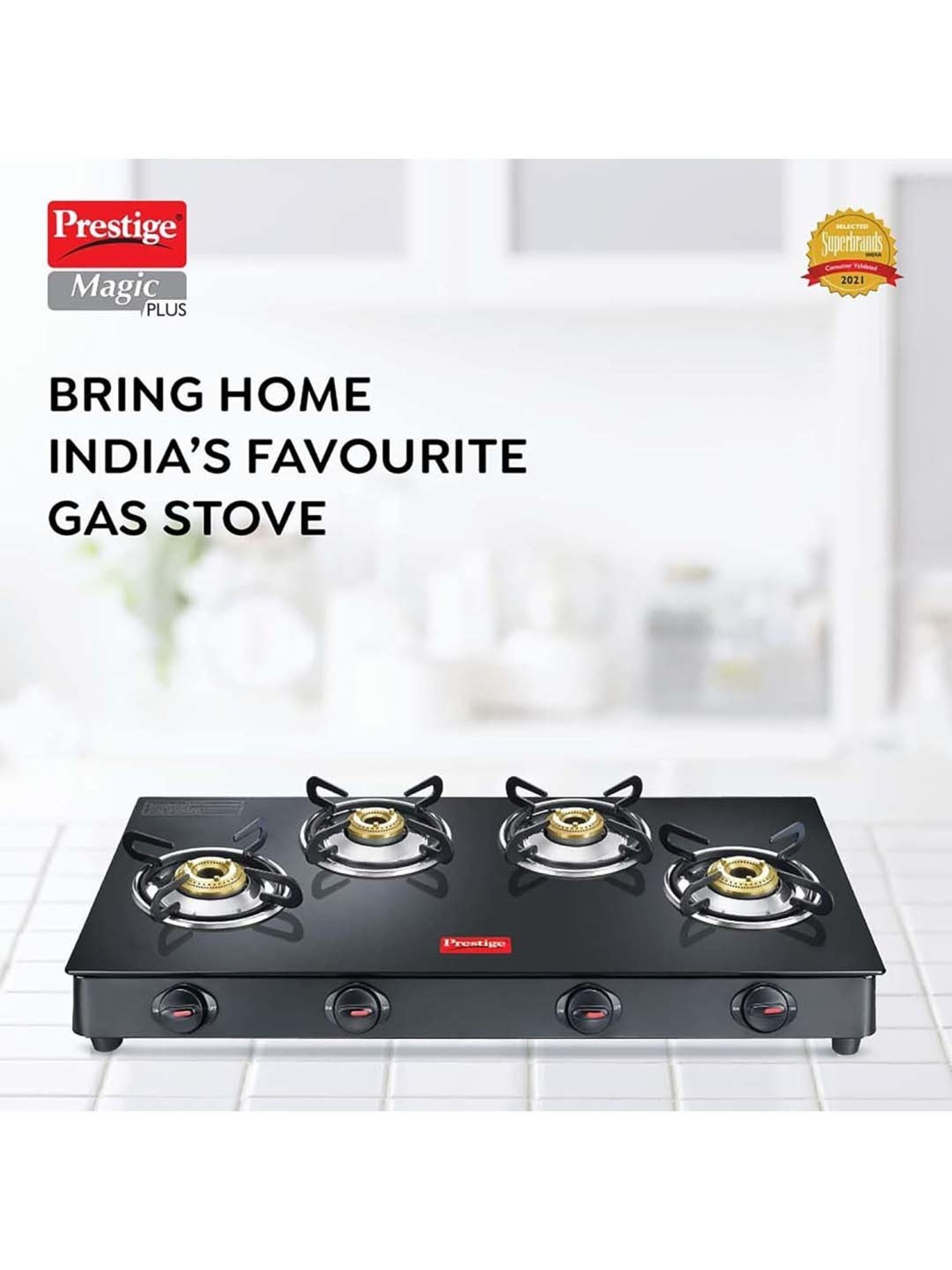 Pigeon Blackline Smart Black Glass Manual Gas Stove (2 Burners)