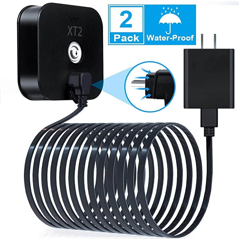 30 FT Blink XT XT2 Charger Cable with Wall Adapter (2 Pack),Charger Brick and 90 Degree Right Angled Micro USB End Charging Cord,Outdoor Waterproof Power Supply for Blink XT/Blink XT2 Camera