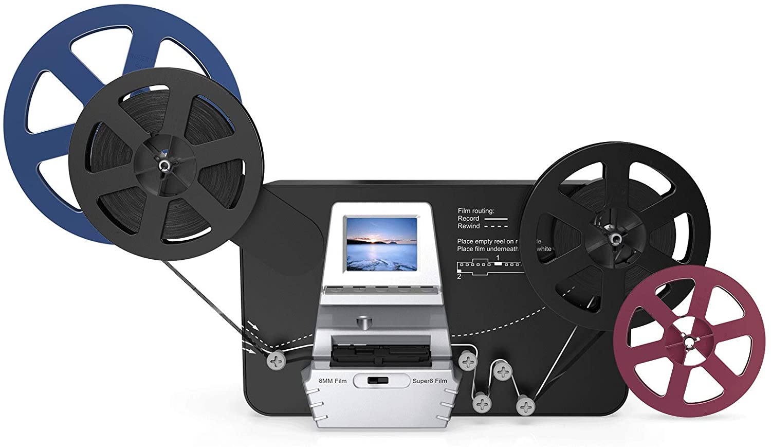 8mm & Super 8 Reels to Digital MovieMaker Film Sanner Converter, Pro Film Digitizer Machine with 2.4" LCD, Convert 3 inch and 5 inch 8mm Super 8 Film reels into 1080P Digital Videos,with 32 GB SD Card