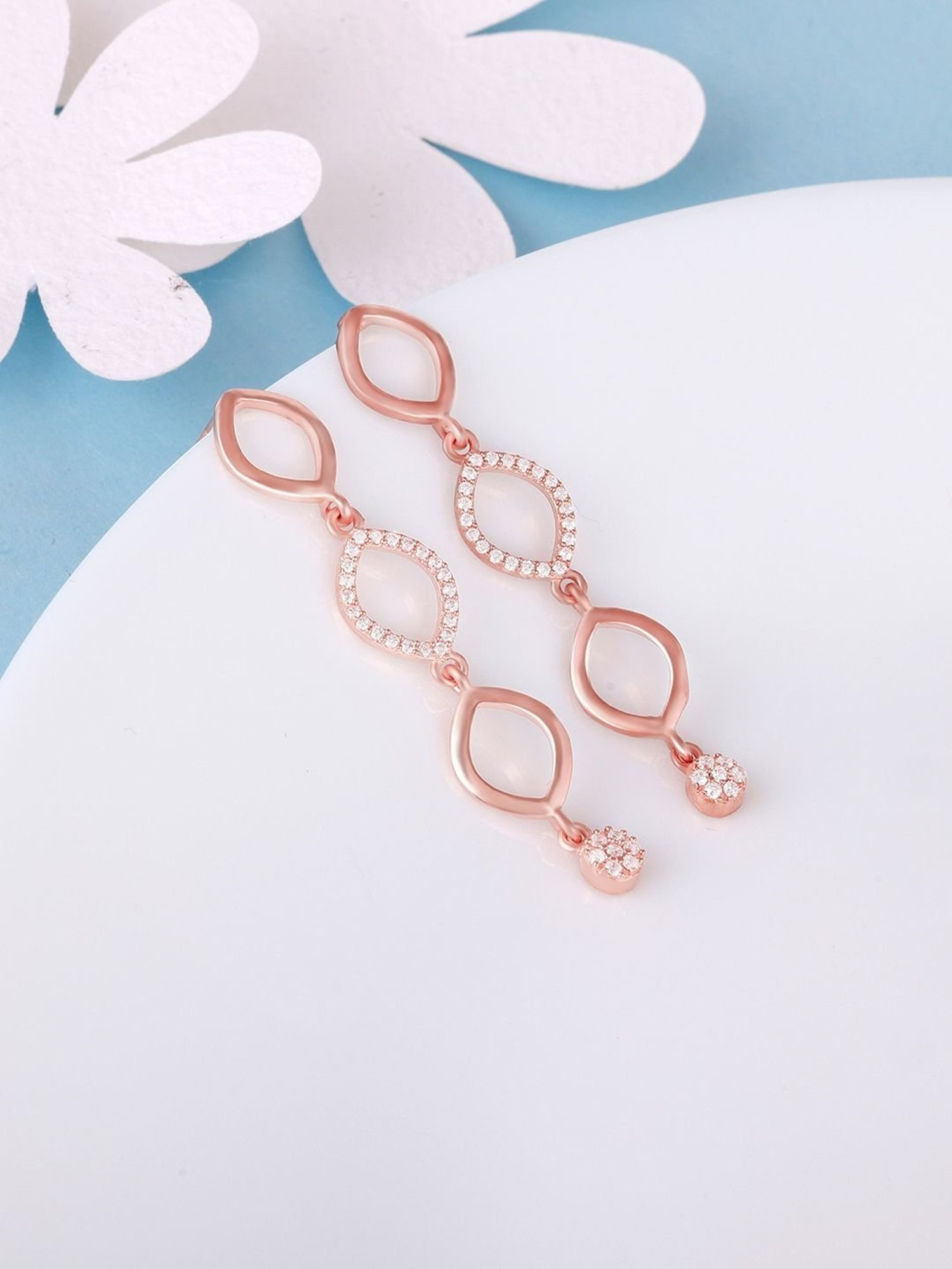 GIVA 92.5 Sterling Silver Rose Gold Aura Of Fascination Earrings for Women