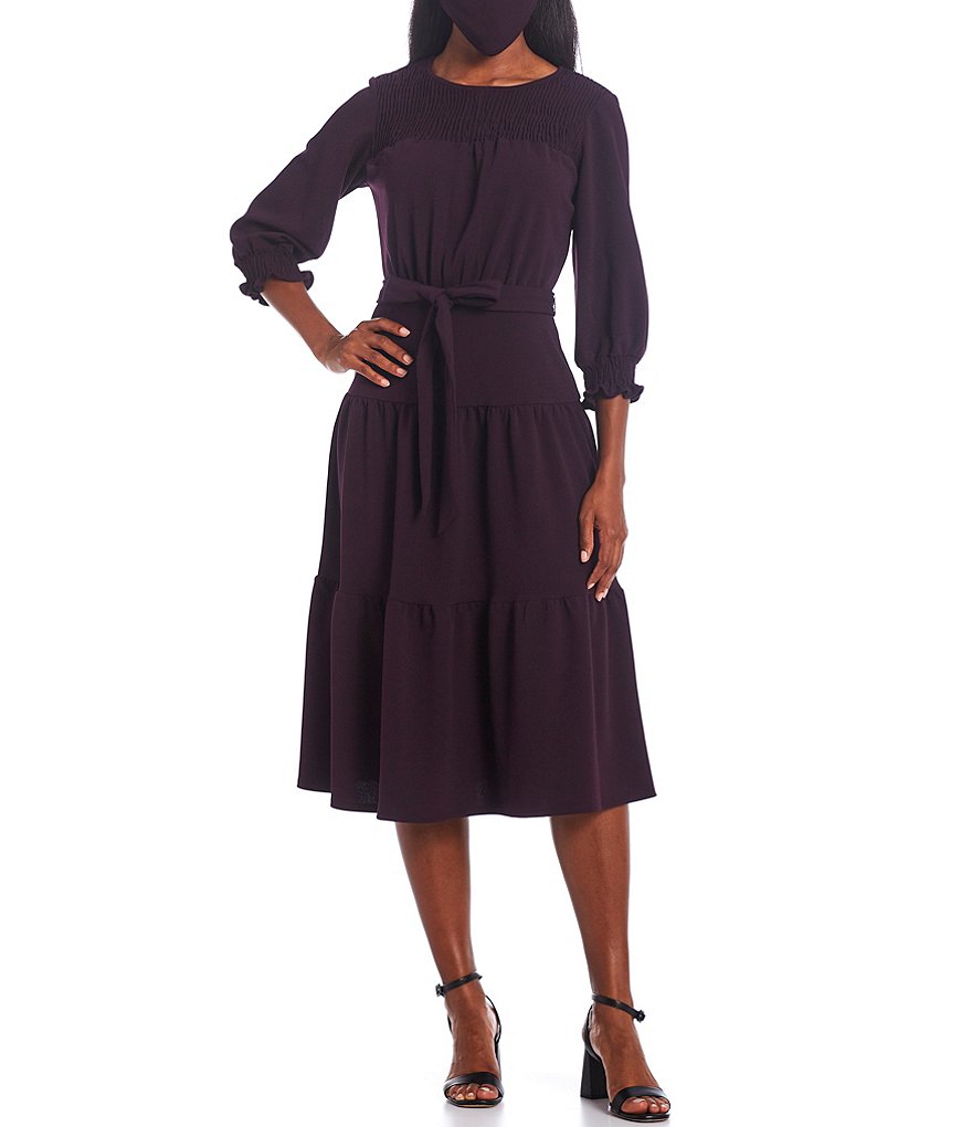 Tommy Hilfiger Paisley Chiffon Smocked Sleeveless Mock-Neck Midi A-Line Dress