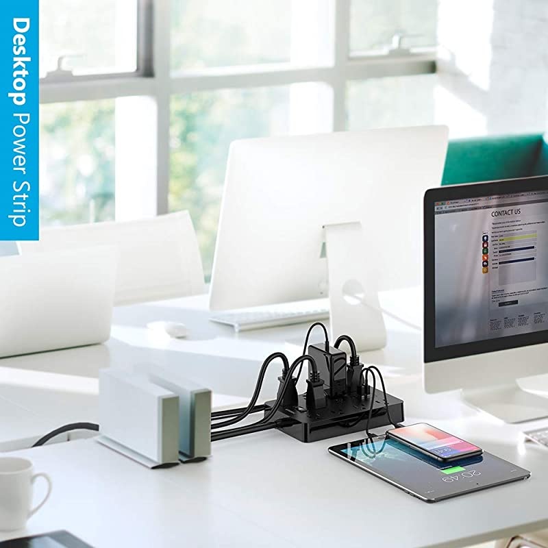 Surge Protector with USB  Power Strip Flat Plug with 10 Widely Spaced AC Outlets and 3 Charging Ports 1875W 15A 5FT 1700 Joules Wall Mount Extension Cord for Home and Office Black