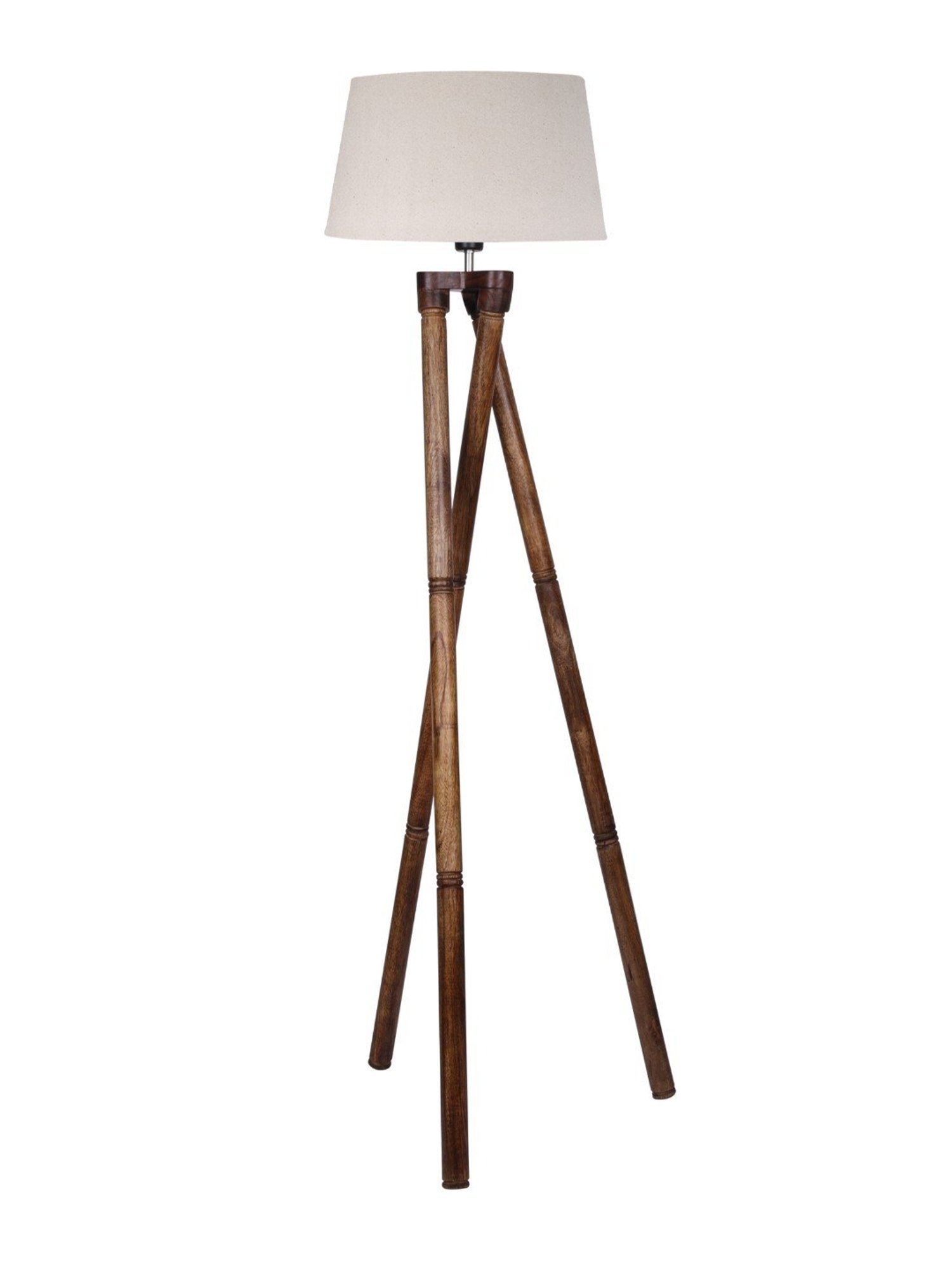 Homesake 'Tripod' Khadi & Brown Wood Cross-Leg Floor Lamp With Shade & Bulb - Set of 1