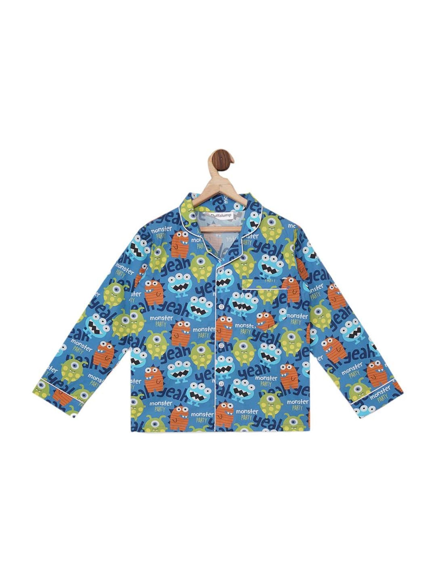 Fluffalump Boys Multicolor Cotton Printed Nightwear Top & Pants Set