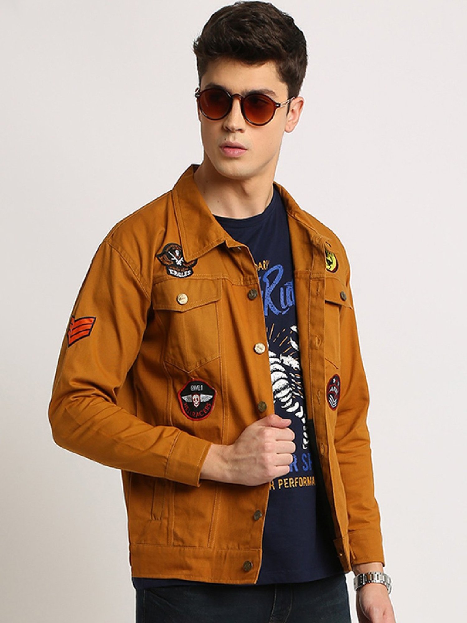 VOXATI Mustard Full Sleeves Shirt Collar Denim Jacket