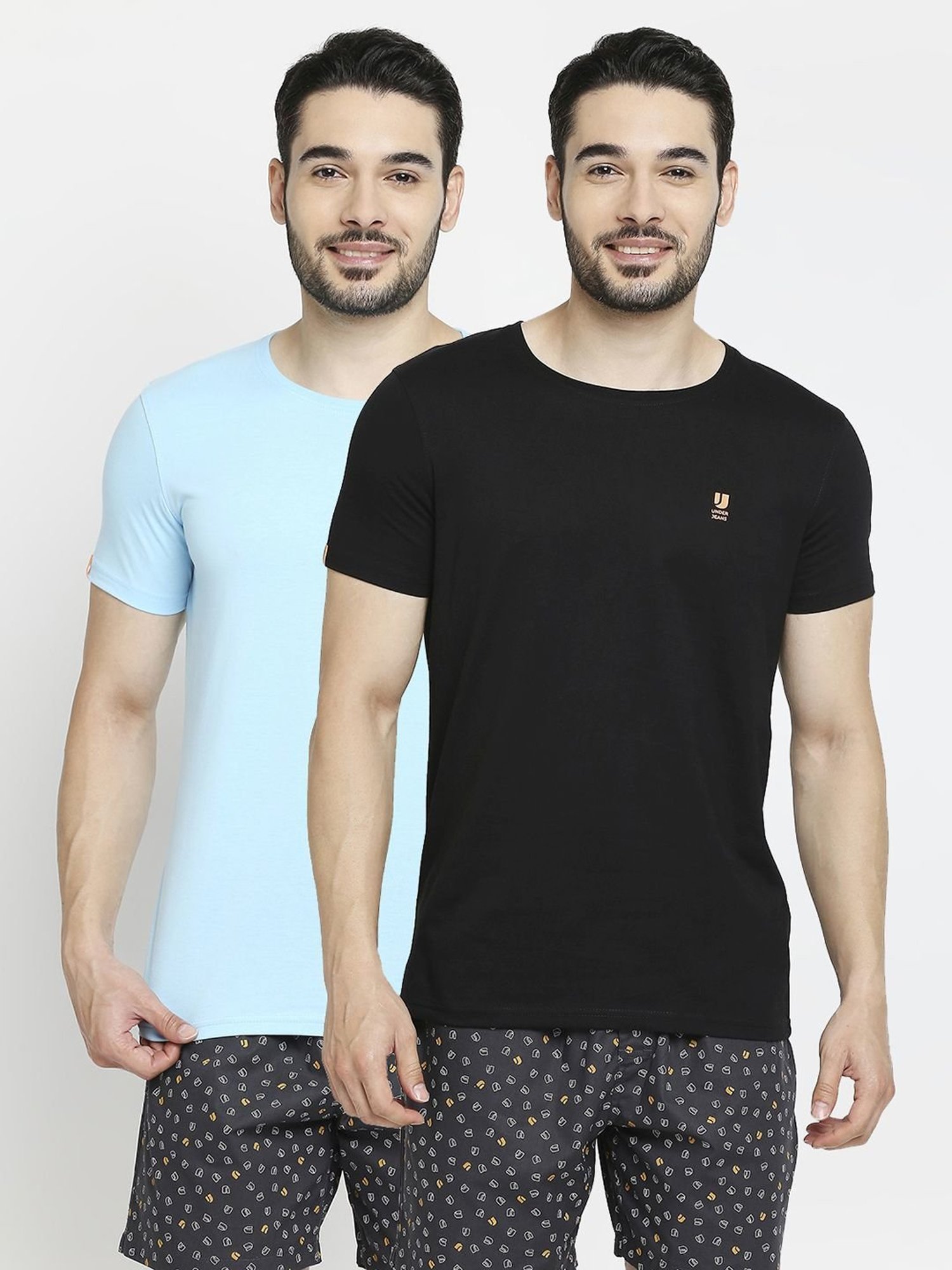 UnderJeans by Spykar Black & Blue Regular Fit T-Shirt