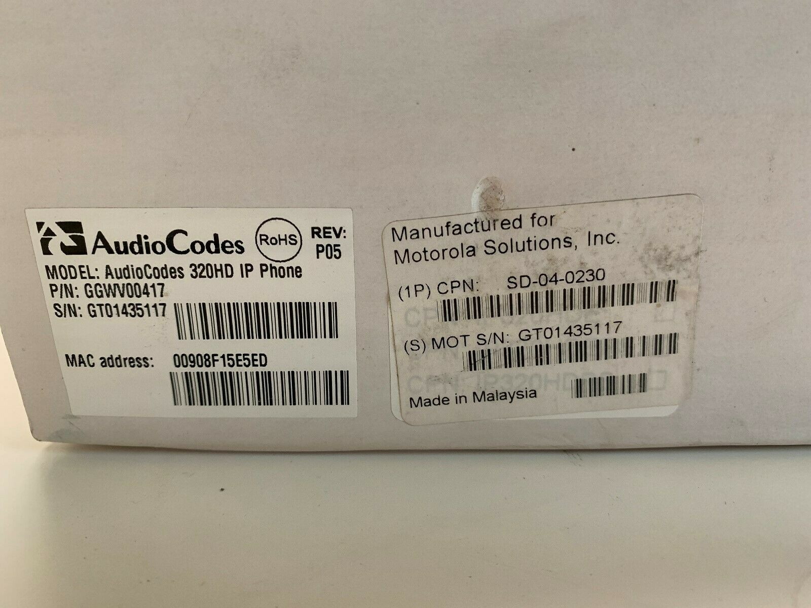 MOTOROLA AUDIOCODES 320 HD IP PHONE (NEW)