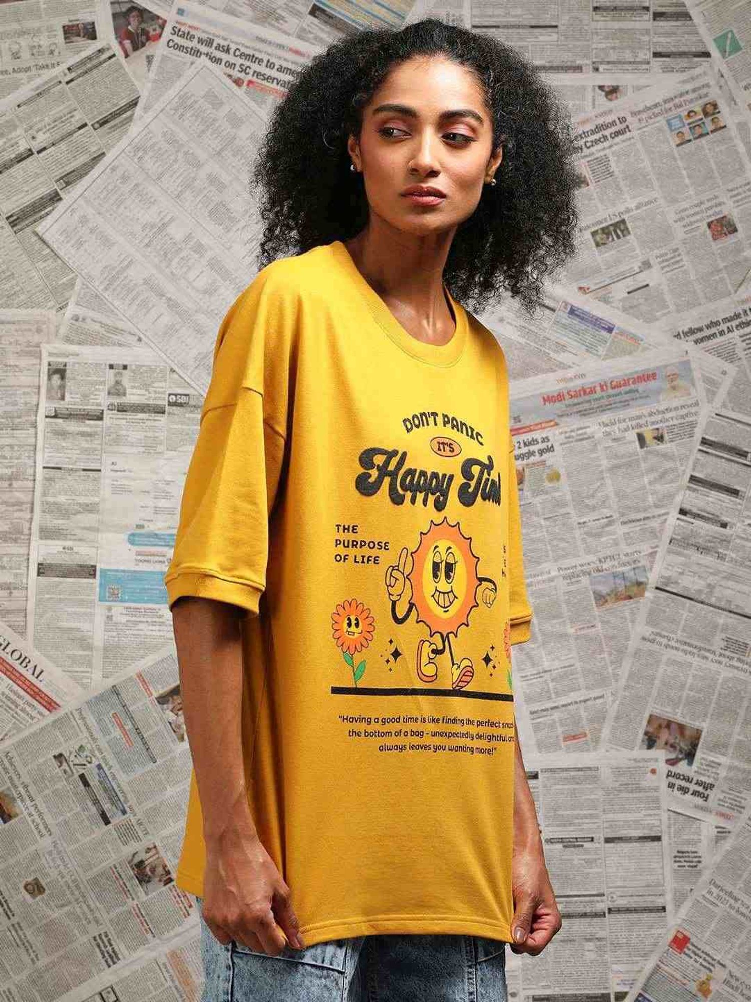 Difference Of Opinion Mustard Loose Fit Printed Unisex T-Shirt