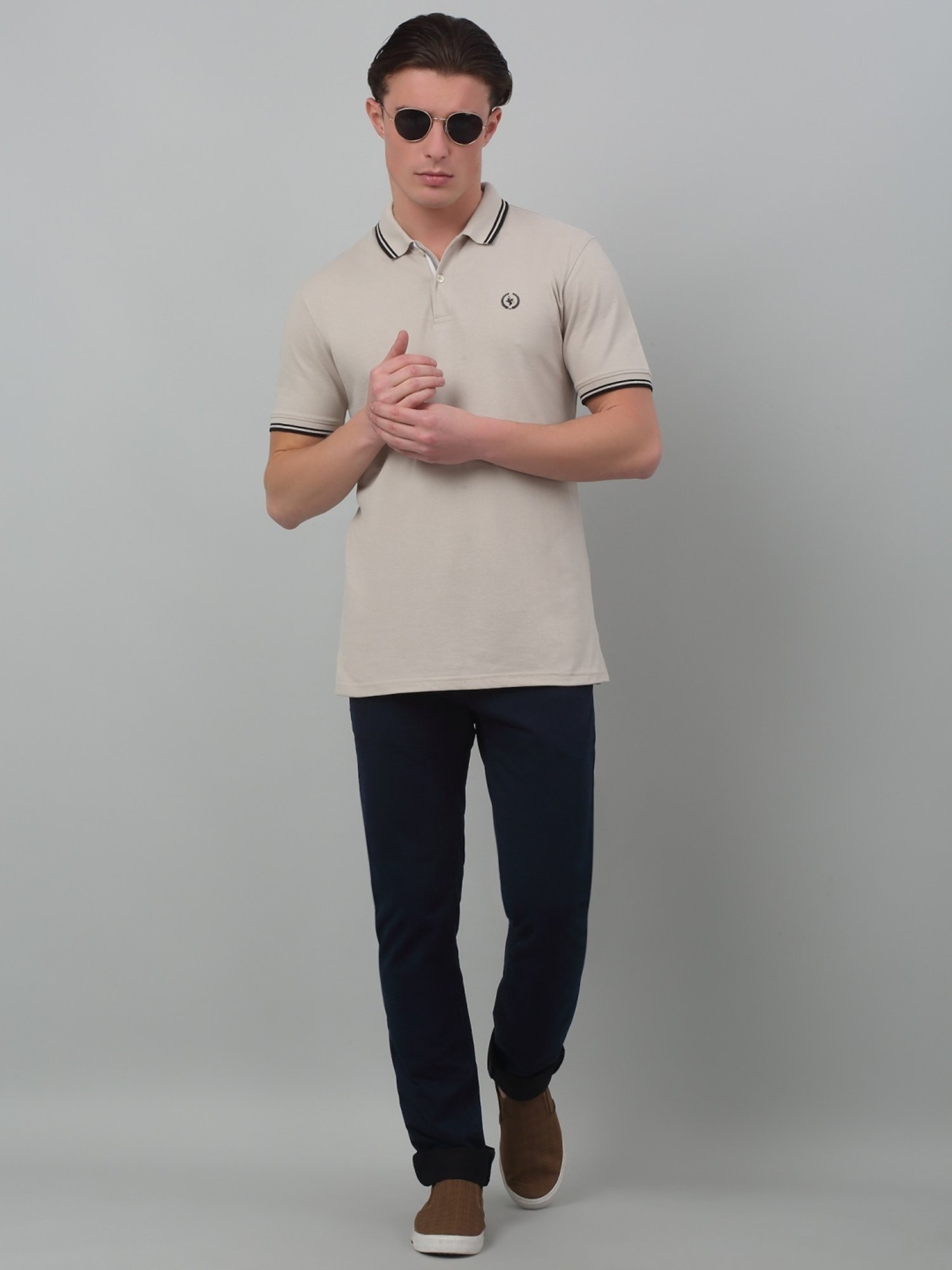 Cantabil Beige Regular Fit Polo T-Shirt