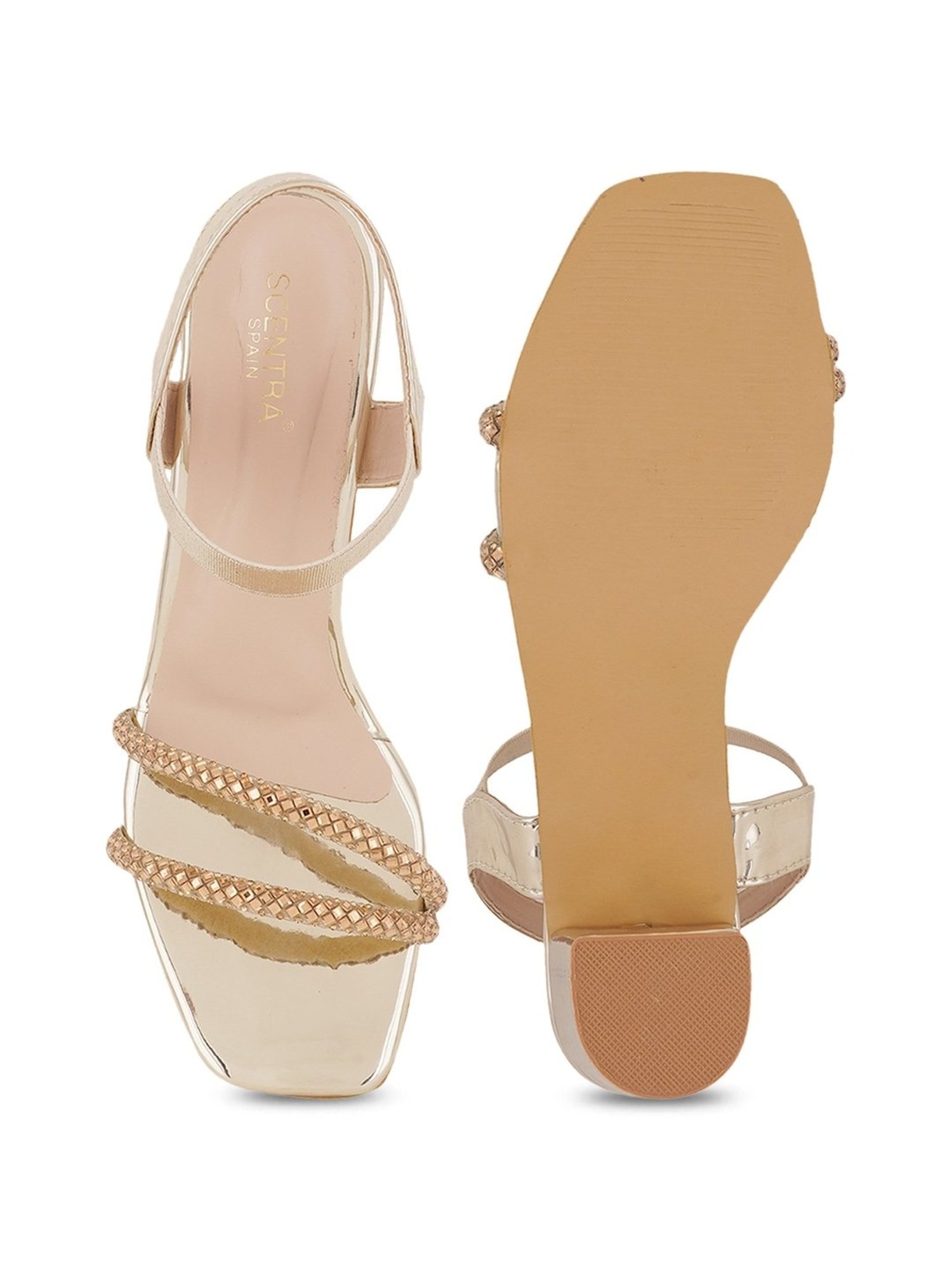 Scentra Women's Golden Ankle Strap Sandals