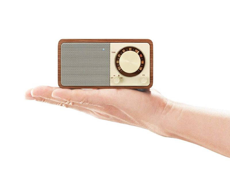 Sangean WR-7WL Wood Cabinet Mini Bluetooth Speaker with FM Tuner and Aux-in Walnut/Wood