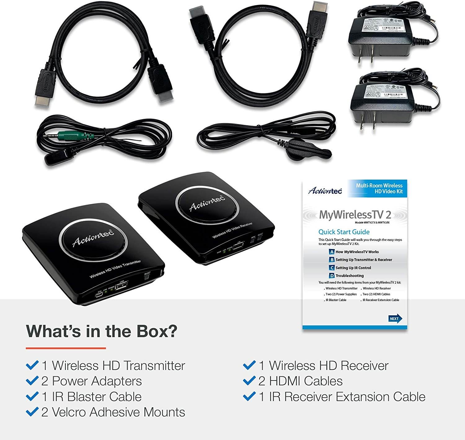 ScreenBeam (previously Actiontec) MyWirelessTV2 Wireless HD Transmitter & Receiver Extender &ndash; Wirelessly Connect HDMI-Enabled Media Device to HDTV or Projector Screen, Full HD 1080P, 150 Foot Range