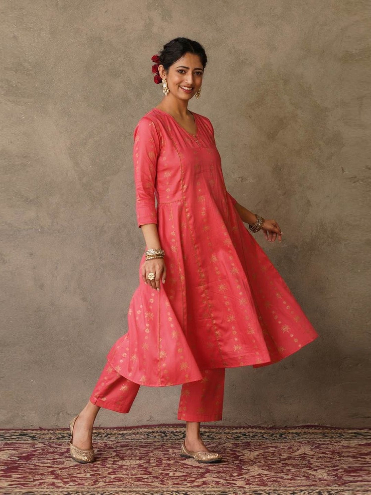 Akiso Coral Parv Block Printed Anarkali Kurta