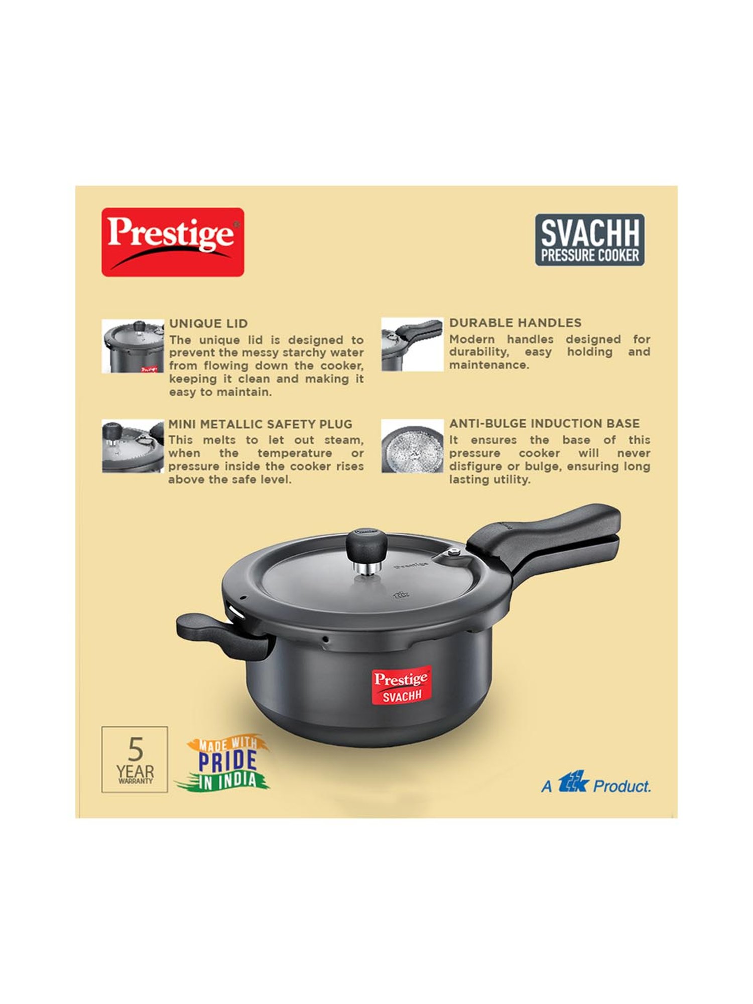 Prestige Svachh Black Pressure Cooker (5 L) - Set of 1