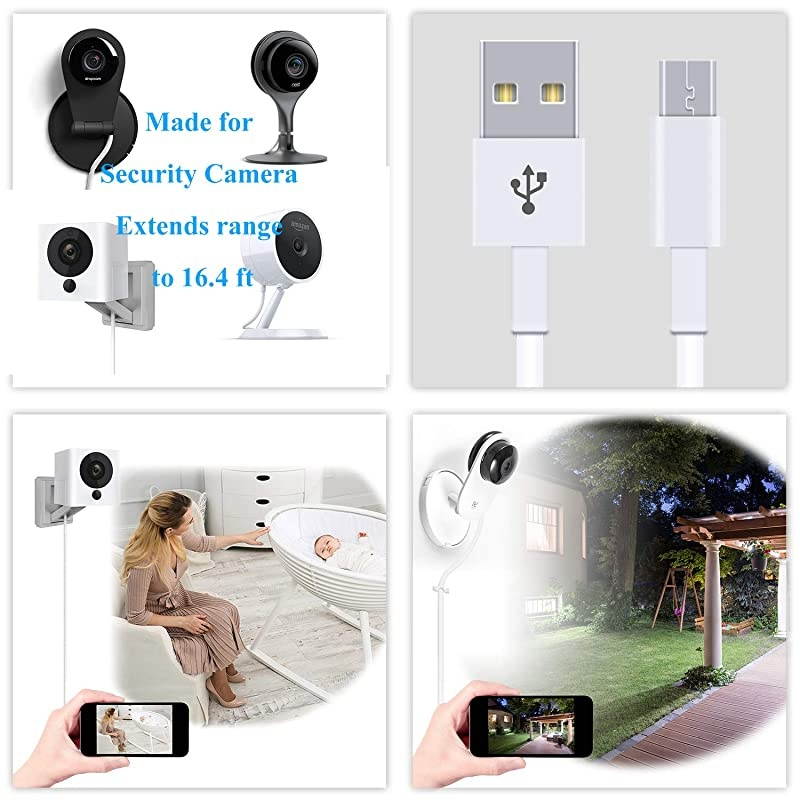 Power Extension Cable Compatible with WyzeCamWyzeCam PanYi CameraNestCam IndoorNetvueKasaCam IndoorFurbo DogZmodo Wireless CamDrop camUSB to Micro USB Charging Cord for Security Cam