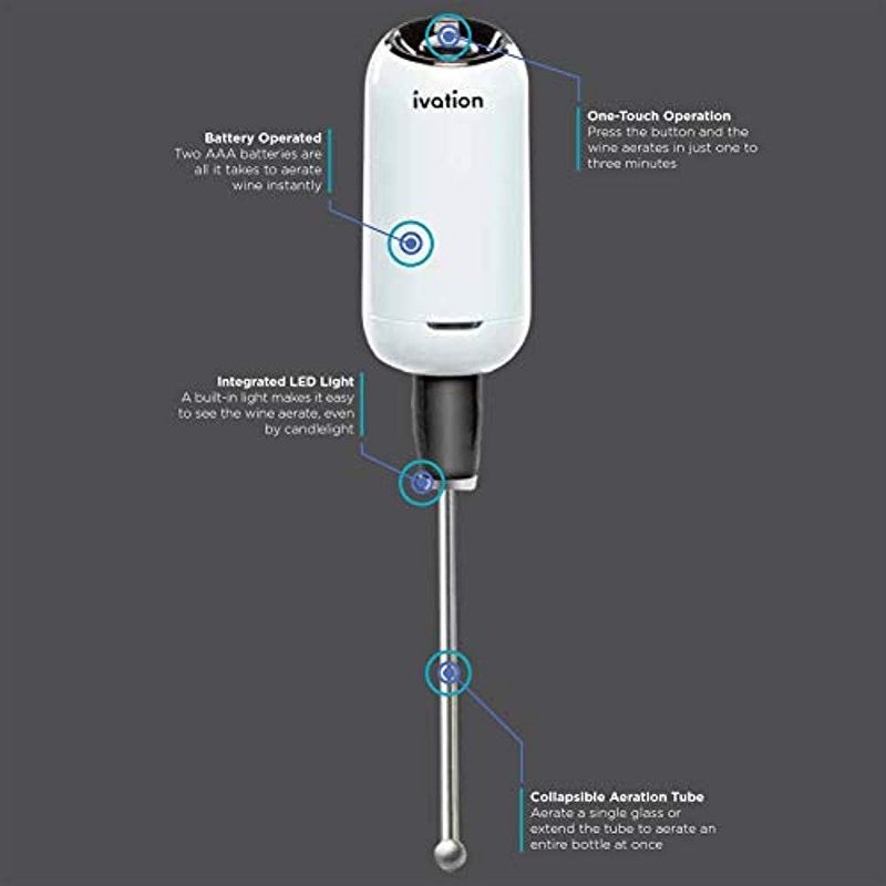 Ivation Electric Wine Bottle Aerator - Extendable Wine & Spirit Aerator for Full Bottle or Individual Glass