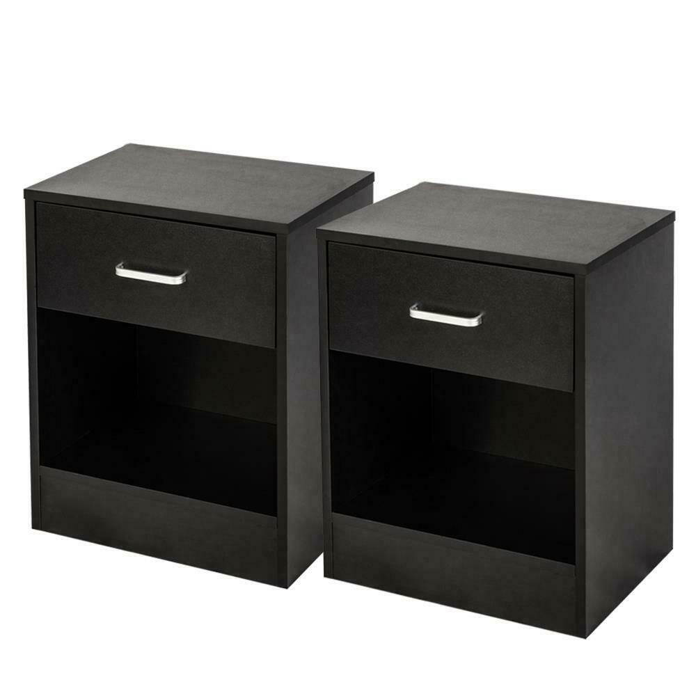 Bedroom Bedside Furniture Nightstand Set of 2 End Table Shelf Drawer Black