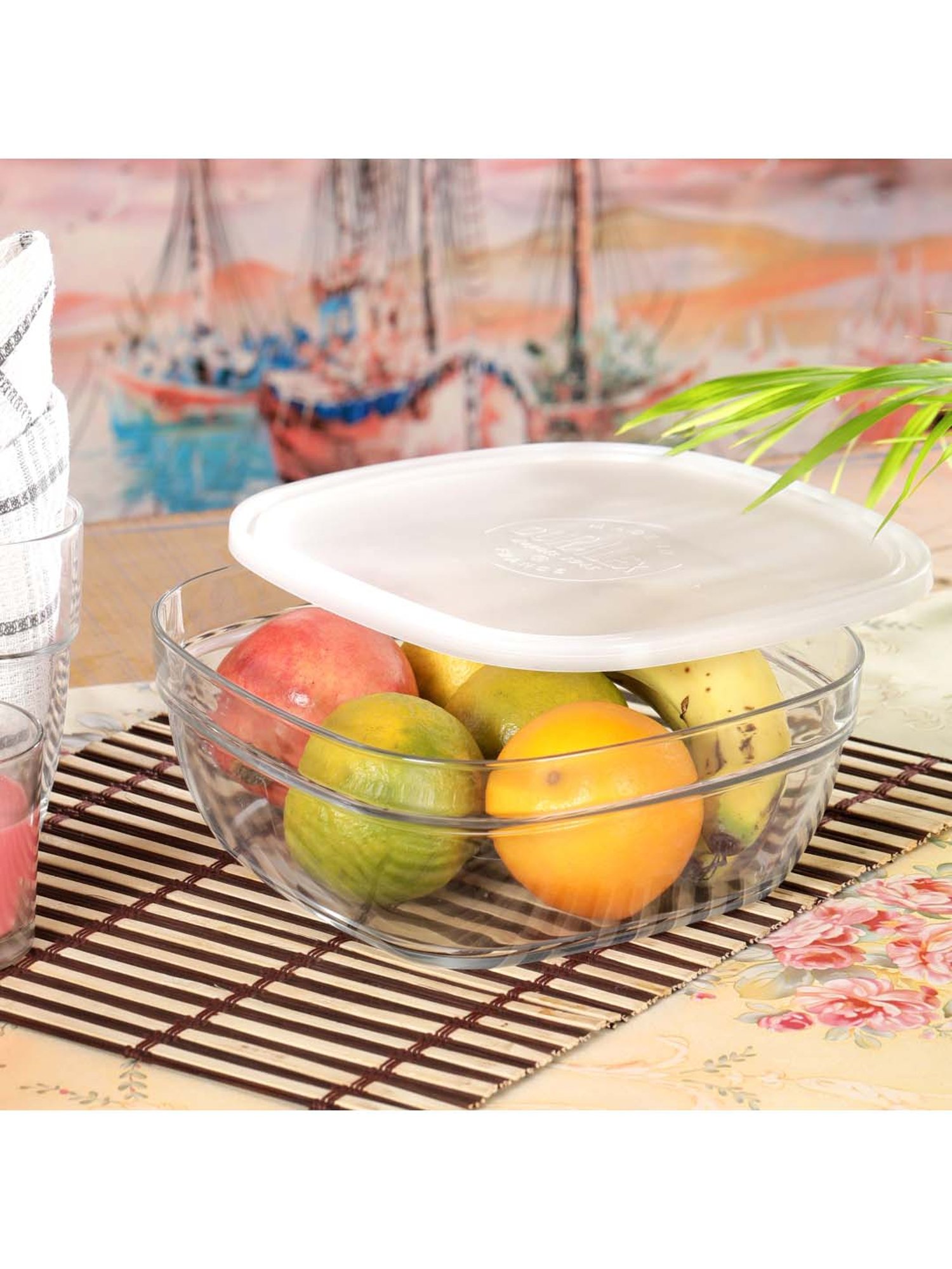 Duralex 'Freshbox' Transparent & White Glass 20 cm Container With Lid (2 L) - Set of 2