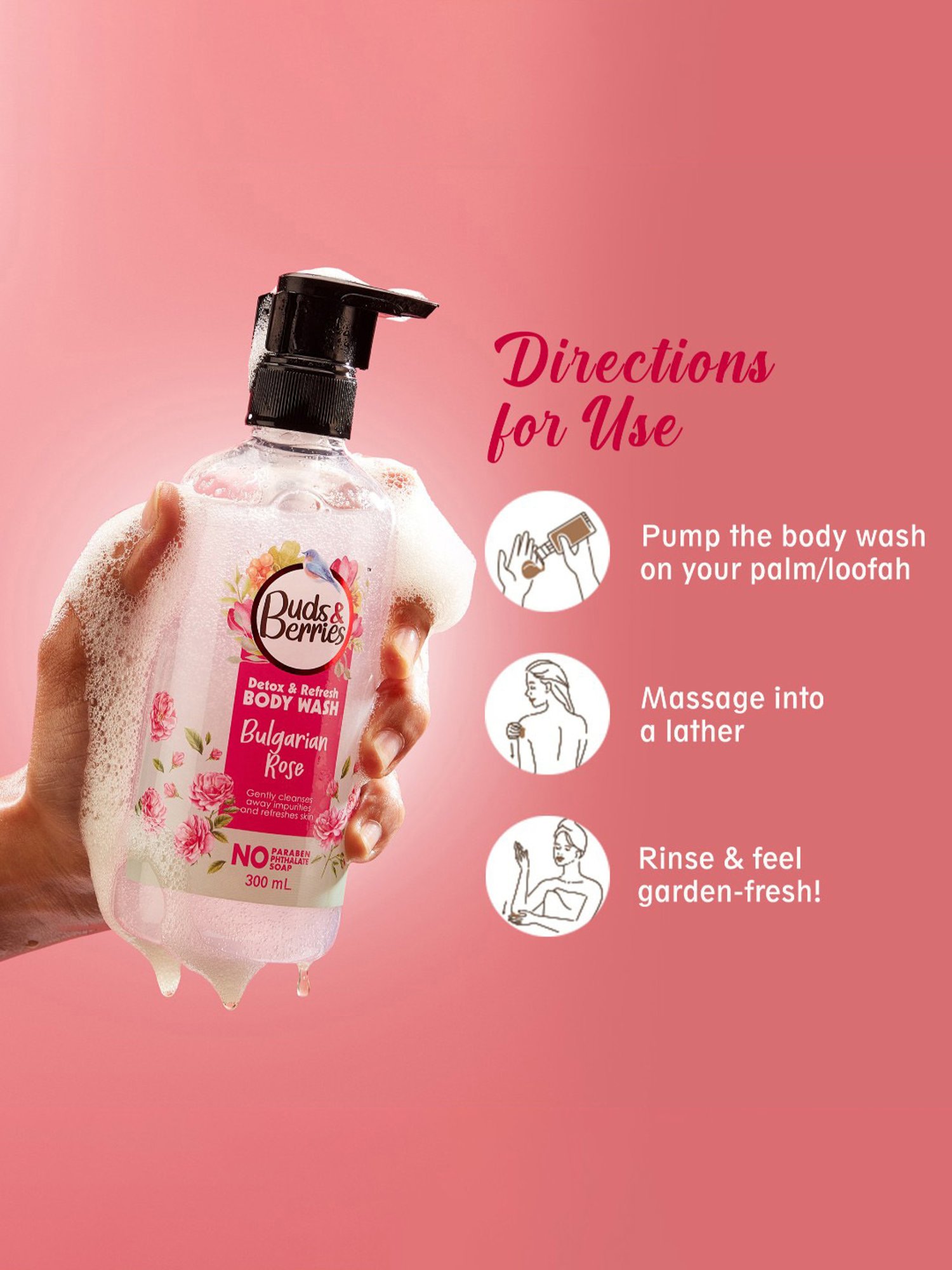 Buds & Berries Bulgarian Rose Detox & Refresh Body Wash - 300 ml