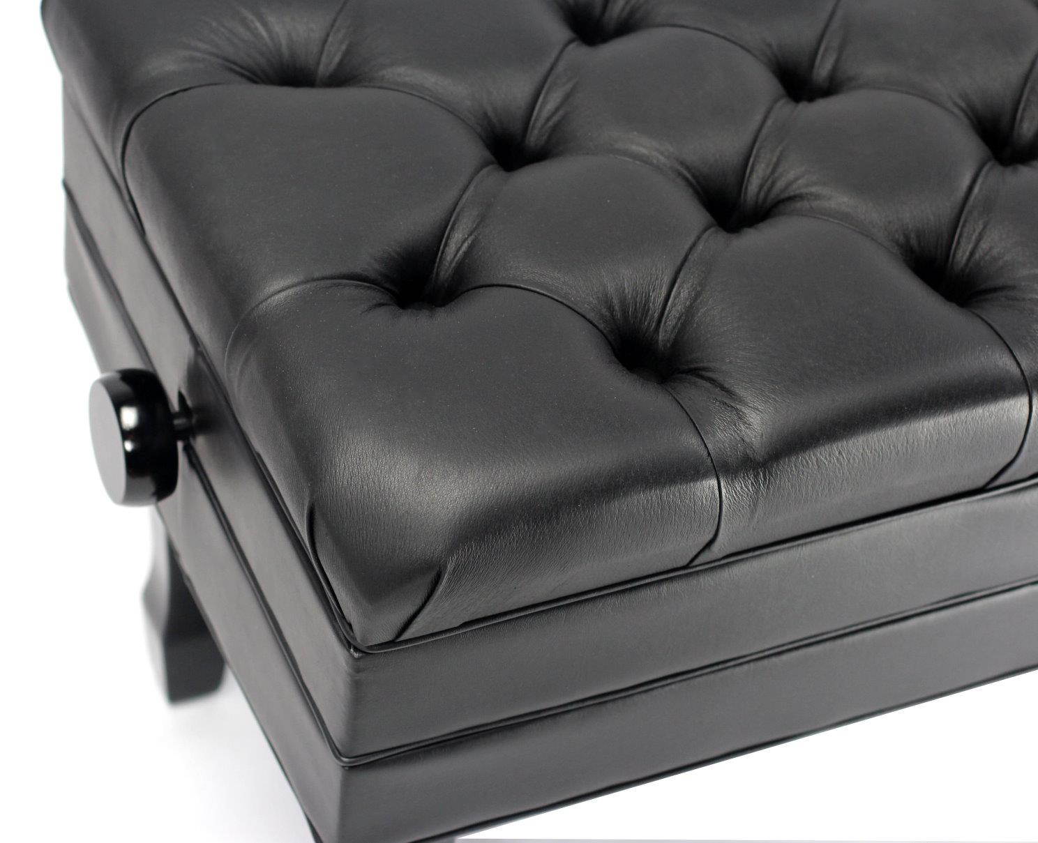 Genuine Leather Adjustable Piano Bench by GRIFFIN | Black Solid Wood Vintage Style & Heavy-Duty Ergonomic Keyboard Stool | Cushion Seat With Storage Space | Home Vanity Bench or Musicians Guitar Chair