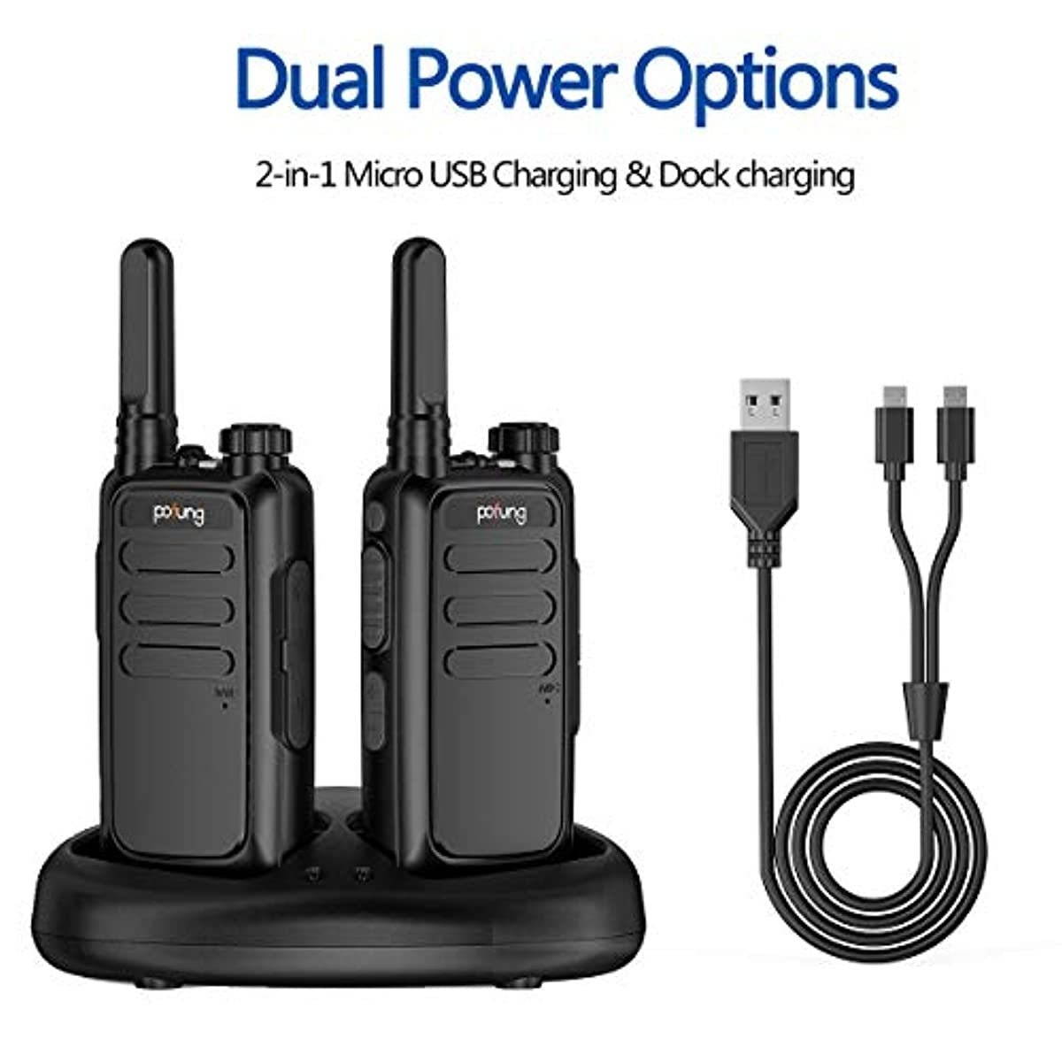 2 Pack BAOFENG Pofung BF-T15 Portable FRS Two Way Radio License-Free Ham Radio 22CH VOX Flashlight USB Charging Walkie Talkie with Headset