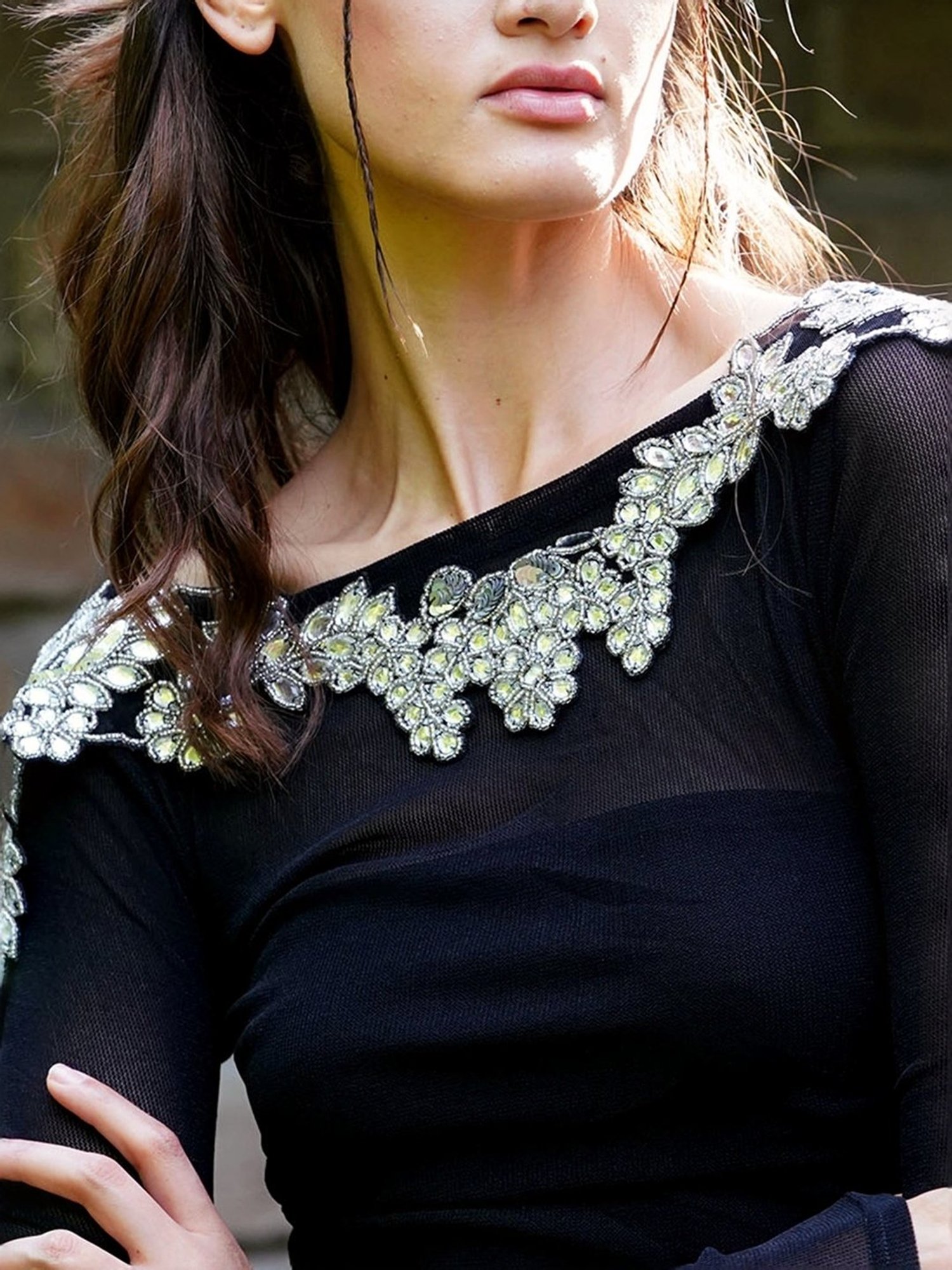 Odette Silver Embellished Fancy Short Cape