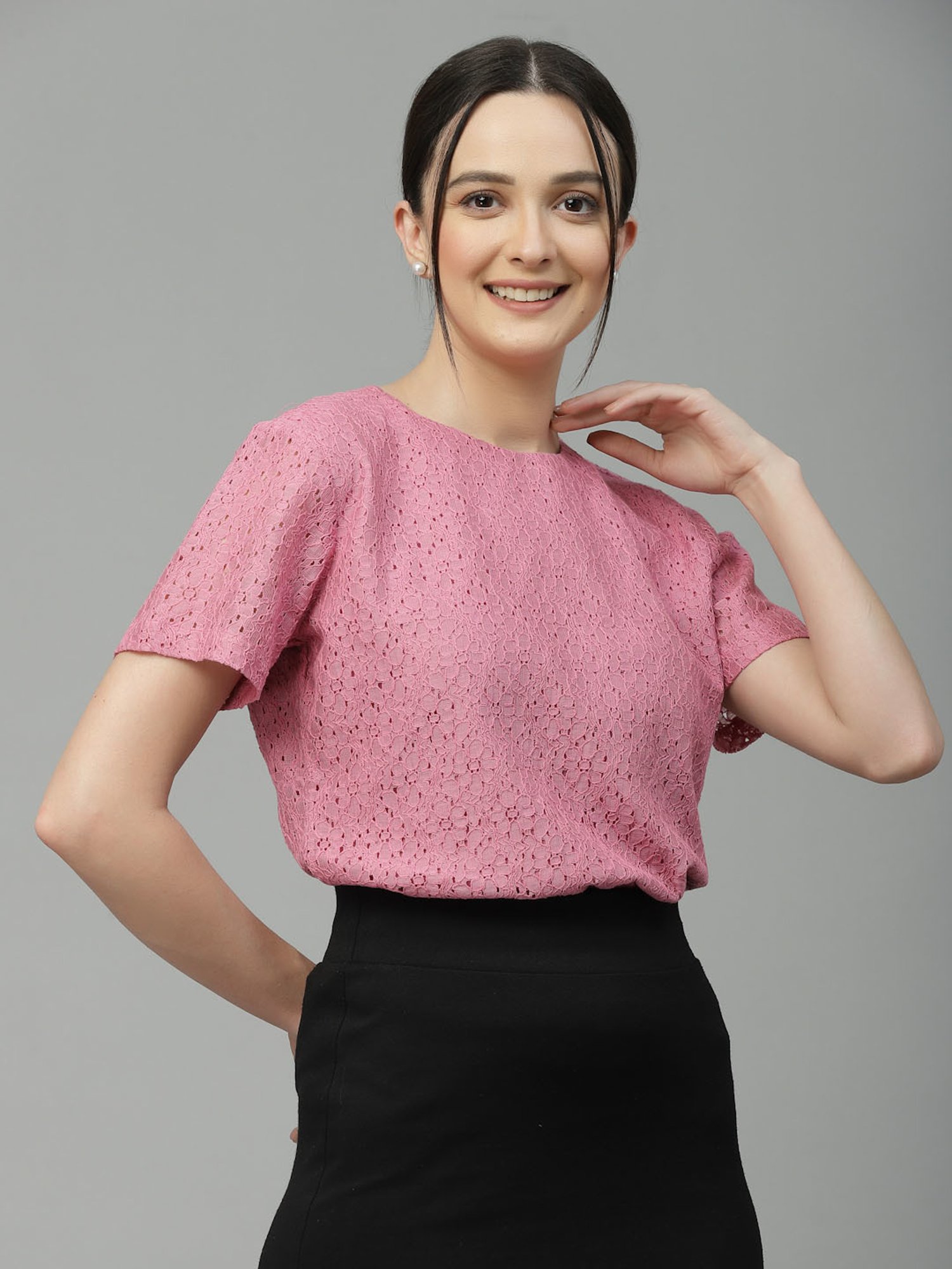 Style Quotient Pink Self Design Top