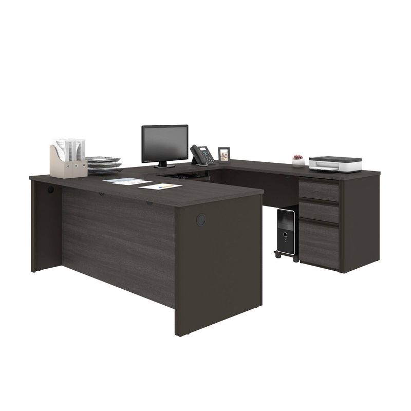 Prestige + Wood U Shape Computer Desk with Storage White Bark Gray/Slate - Bestar