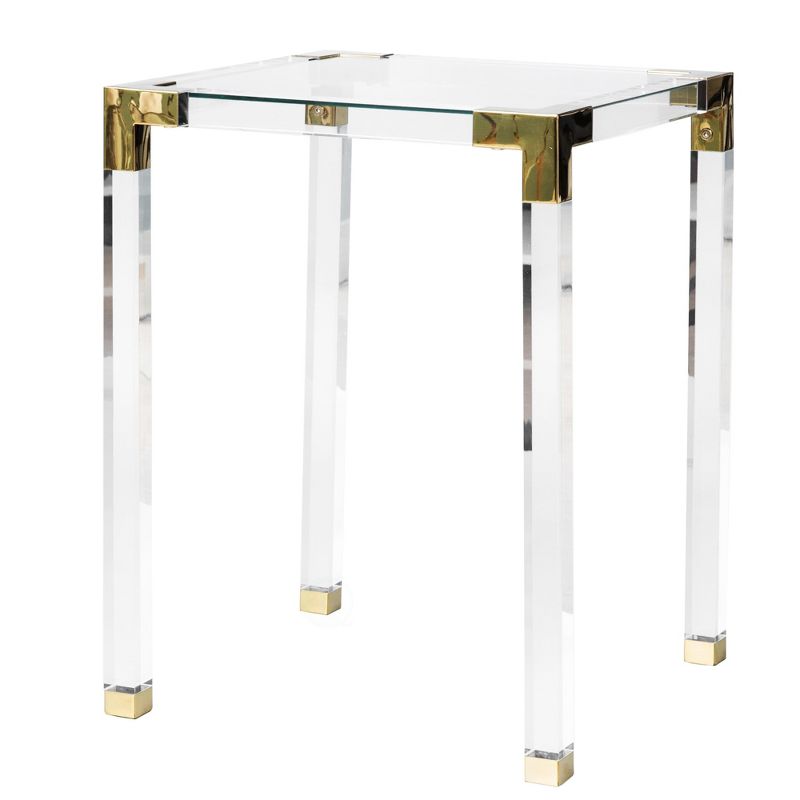 Bold Tones Square Acrylic Gold Metal Modern Tempered Glass End Side Table