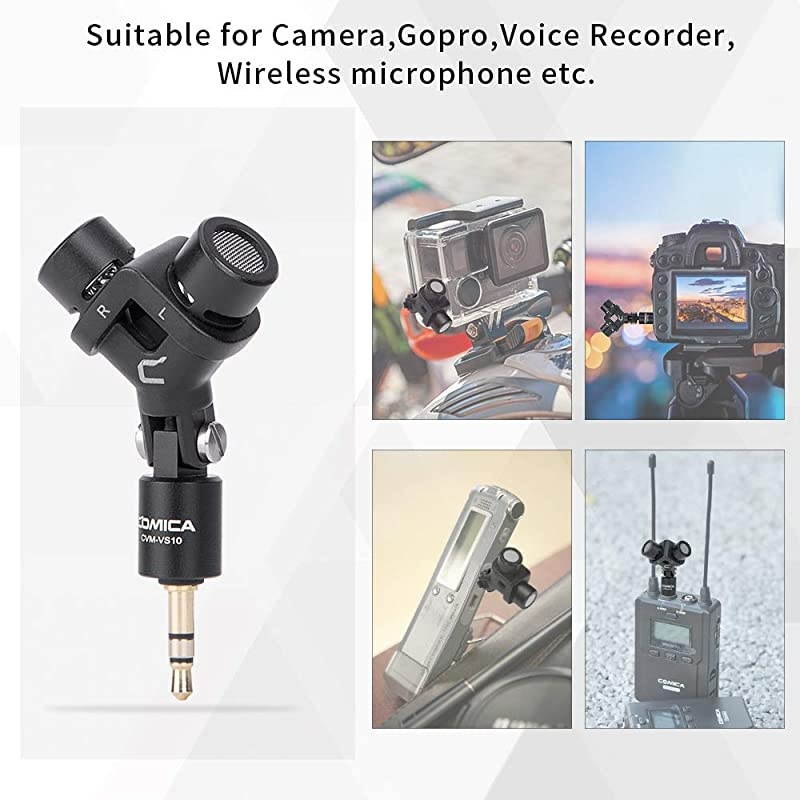 Stereo Microphone,  CVM-VS10 XY Cardioid Condenser Directional Mini Video Microphone for Canon Sony DSLR Camera, Camcorder and GoPro Hero Camera (TRS 3.5mm Jack)